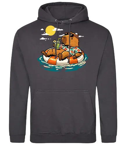 Summer Capybara - capybara, animal, beach, chill, chillin, good time, good vibes, holiday, relaxing, rodent, summer, travel, trip, vacation, vibes - Standard Hoodie