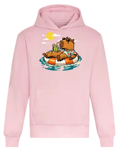 Summer Capybara - capybara, animal, beach, chill, chillin, good time, good vibes, holiday, relaxing, rodent, summer, travel, trip, vacation, vibes - Heavyweight Hoodie