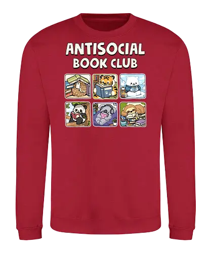 Antisocial Book Club - book club, animals, anti social, antisocial, author, book lover, books, bookworm, introvert, introverted, library, literature, reader, reading, writer - Sweatshirt
