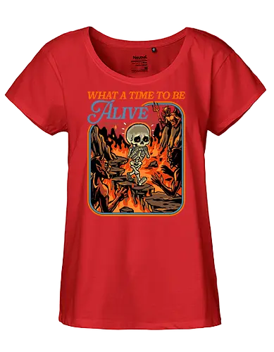 What a Time To Be Alive - halloween skeleton, dead, death, demon, devil, doing my best, halloween, hell, horror, never better, scary, skeleton, skull, spooky, what a time to be alive - Fairtrade Girl Shirt