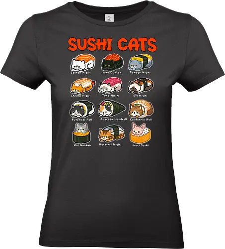 Sushi Cats - sushi cat, animals, cats, food, japan, japanese, kawai, kitty, meow, neko, sashimi, soy sauce, sushi, sushi roll, wasabi - Standard T-Shirt (Frauen)