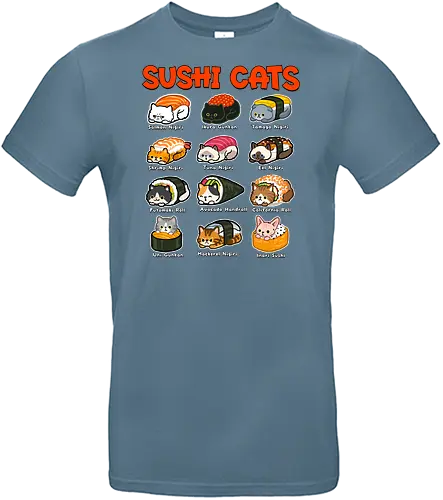 Sushi Cats - sushi cat, animals, cats, food, japan, japanese, kawai, kitty, meow, neko, sashimi, soy sauce, sushi, sushi roll, wasabi - Standard T-Shirt