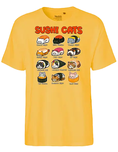 Sushi Cats - sushi cat, animals, cats, food, japan, japanese, kawai, kitty, meow, neko, sashimi, soy sauce, sushi, sushi roll, wasabi - Fairtrade T-Shirt