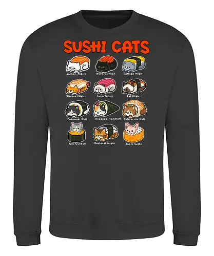 Sushi Cats - sushi cat, animals, cats, food, japan, japanese, kawai, kitty, meow, neko, sashimi, soy sauce, sushi, sushi roll, wasabi - Sweatshirt