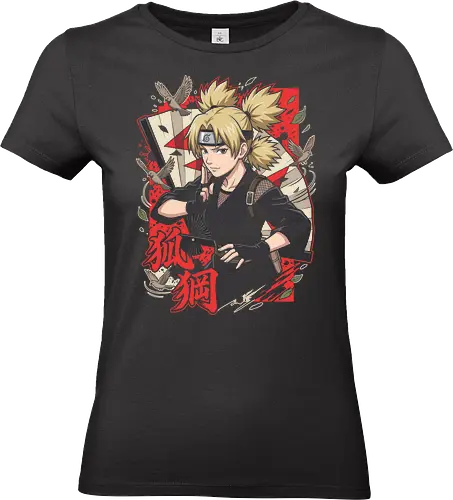 Wind Warrior Kunoichi - kunoichi, ninja, shinobi, anime girl, giant fan, folding fan, wind magic, wind element, shonen, manga aesthetic, japanese kanji, martial arts, warrior woman, anime aesthetic, japanese streetwear, action anime, otaku, fierce, birds, retro anime - Standard T-Shirt (Frauen)