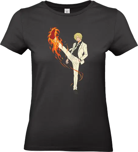 Fiery Kick Gentleman - anime boy, flaming kick, fire, martial arts, white suit, blonde hair, shonen, manga aesthetic, action anime, gentleman, brawler, anime fighter, japanese streetwear, otaku, cool anime, aesthetic, high kick, smoking, combat, combat boots - Standard T-Shirt (Frauen)