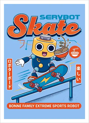 SERVBOT Skate - anime, manga, kawaii, japan, otaku, geek, nerd, retro, gaming, popculture, japanstyle, vaporwave, streetwear, gamer, cosplay - Kunstdruck