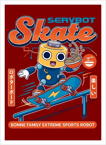 SERVBOT Skate - anime, manga, kawaii, japan, otaku, geek, nerd, retro, gaming, popculture, japanstyle, vaporwave, streetwear, gamer, cosplay - Kunstdruck