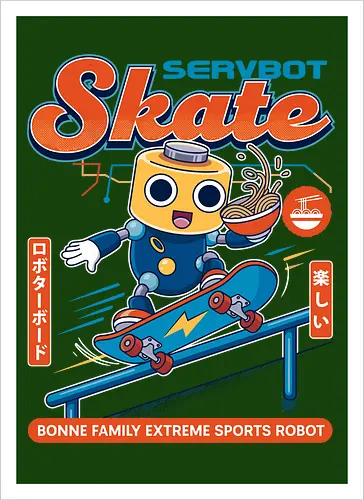 SERVBOT Skate - anime, manga, kawaii, japan, otaku, geek, nerd, retro, gaming, popculture, japanstyle, vaporwave, streetwear, gamer, cosplay - Kunstdruck