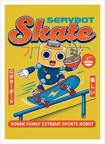 SERVBOT Skate - anime, manga, kawaii, japan, otaku, geek, nerd, retro, gaming, popculture, japanstyle, vaporwave, streetwear, gamer, cosplay - Kunstdruck