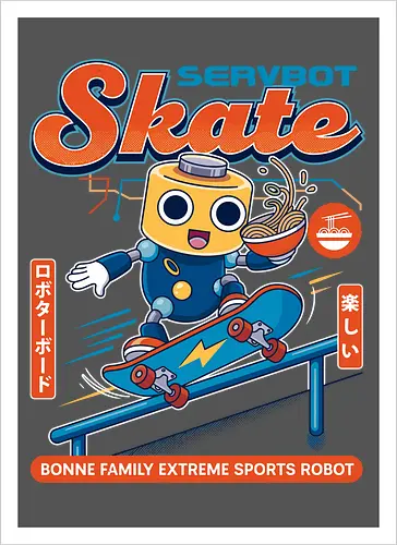 SERVBOT Skate - anime, manga, kawaii, japan, otaku, geek, nerd, retro, gaming, popculture, japanstyle, vaporwave, streetwear, gamer, cosplay - Kunstdruck