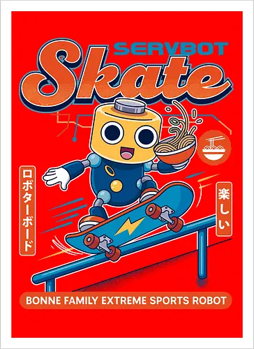 SERVBOT Skate - anime, manga, kawaii, japan, otaku, geek, nerd, retro, gaming, popculture, japanstyle, vaporwave, streetwear, gamer, cosplay - Kunstdruck