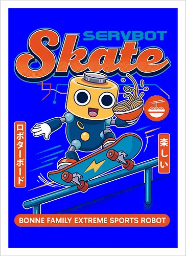 SERVBOT Skate - anime, manga, kawaii, japan, otaku, geek, nerd, retro, gaming, popculture, japanstyle, vaporwave, streetwear, gamer, cosplay - Kunstdruck