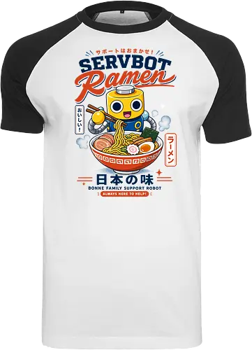 SERVBOT Ramen - ramen, japan, animefood, kawaii, robot, servbot, noodles, manga, japanesefood, otaku, geek, retrodesign, foodie, japanart, nerdshirt - Raglan T-Shirt
