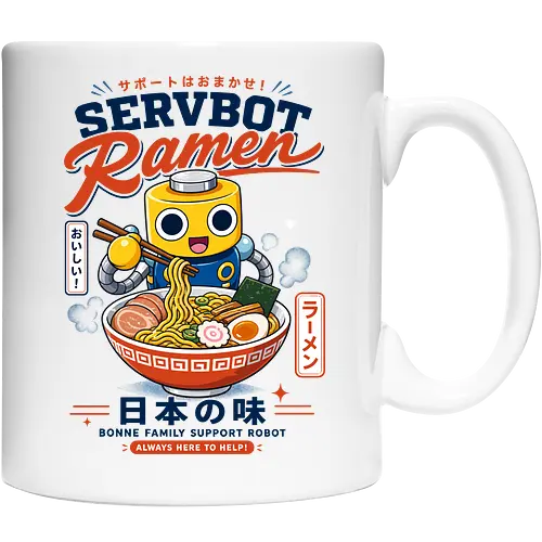 SERVBOT Ramen - ramen, japan, animefood, kawaii, robot, servbot, noodles, manga, japanesefood, otaku, geek, retrodesign, foodie, japanart, nerdshirt - Keramiktasse