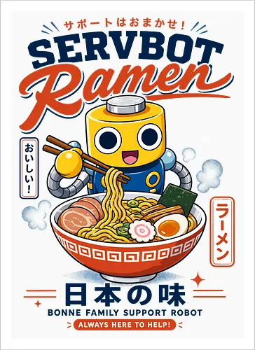 SERVBOT Ramen - ramen, japan, animefood, kawaii, robot, servbot, noodles, manga, japanesefood, otaku, geek, retrodesign, foodie, japanart, nerdshirt - Kunstdruck
