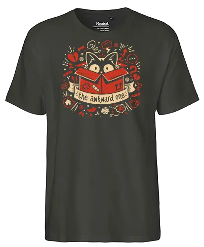 The Awkward One - Introverted Cat - black cat, awkward, social anxiety, weirdo, weird, strange, antisocial, funny animal, homebody, chaotic good, introvert, kitty, cat lover - Fairtrade T-Shirt