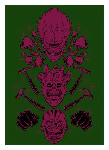 the wizard gang  - wizard, witch, magician, mushroom, fungi, dorohedoro, anime, manga, streetwear - Kunstdruck