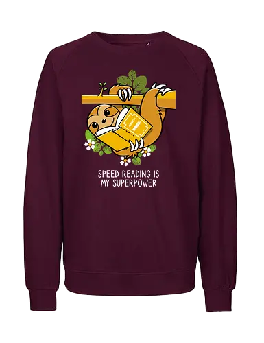 Speed reading - Sloth, Books, Reading, Animals - Fairtrade Sweatshirt