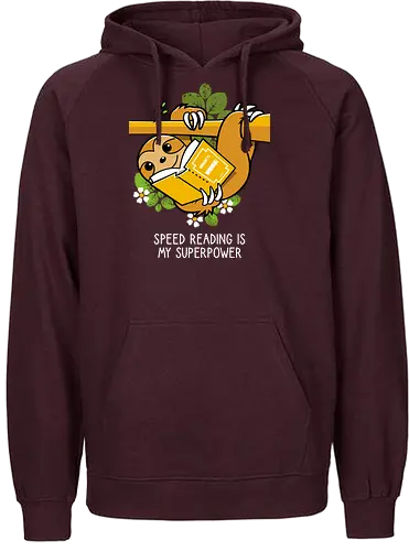 Speed reading - Sloth, Books, Reading, Animals - Fairtrade Hoodie