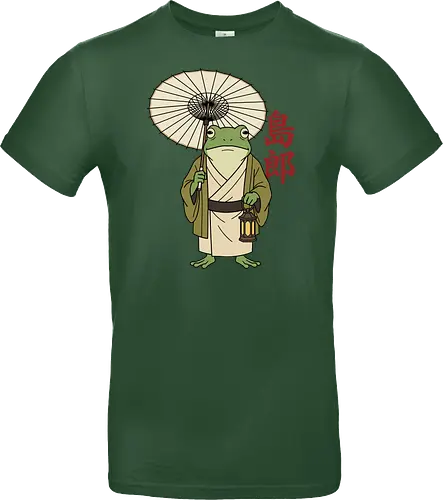 The Wandering Spirit: Zen Kimono Frog - Japanese frog shirt, Ukiyo-e aesthetic apparel, kimono frog graphic tee, Zen animal streetwear, traditional Japanese art shirt, anime style frog clothing, folklore spirit merchandise, vintage Japan aesthetic, goblincore frog tee, wandering ronin graphic - Standard T-Shirt