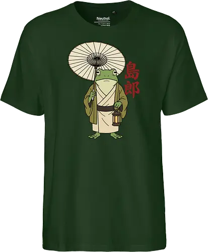 The Wandering Spirit: Zen Kimono Frog - Japanese frog shirt, Ukiyo-e aesthetic apparel, kimono frog graphic tee, Zen animal streetwear, traditional Japanese art shirt, anime style frog clothing, folklore spirit merchandise, vintage Japan aesthetic, goblincore frog tee, wandering ronin graphic - Fairtrade T-Shirt