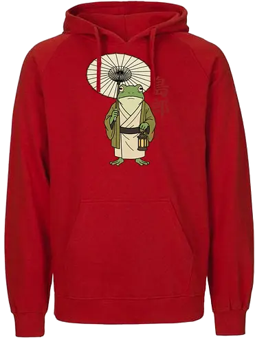 The Wandering Spirit: Zen Kimono Frog - Japanese frog shirt, Ukiyo-e aesthetic apparel, kimono frog graphic tee, Zen animal streetwear, traditional Japanese art shirt, anime style frog clothing, folklore spirit merchandise, vintage Japan aesthetic, goblincore frog tee, wandering ronin graphic - Fairtrade Hoodie
