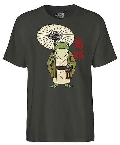 The Wandering Spirit: Zen Kimono Frog - Japanese frog shirt, Ukiyo-e aesthetic apparel, kimono frog graphic tee, Zen animal streetwear, traditional Japanese art shirt, anime style frog clothing, folklore spirit merchandise, vintage Japan aesthetic, goblincore frog tee, wandering ronin graphic - Fairtrade T-Shirt