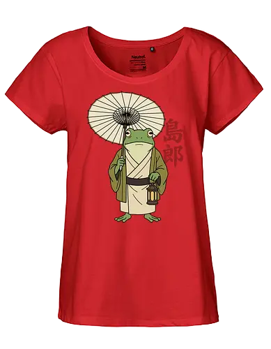 The Wandering Spirit: Zen Kimono Frog - Japanese frog shirt, Ukiyo-e aesthetic apparel, kimono frog graphic tee, Zen animal streetwear, traditional Japanese art shirt, anime style frog clothing, folklore spirit merchandise, vintage Japan aesthetic, goblincore frog tee, wandering ronin graphic - Fairtrade Girl Shirt