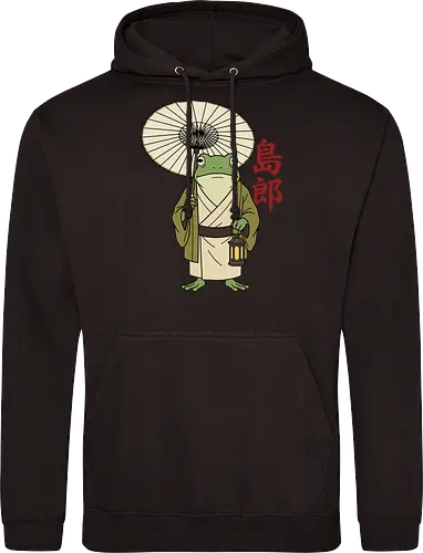 The Wandering Spirit: Zen Kimono Frog - Japanese frog shirt, Ukiyo-e aesthetic apparel, kimono frog graphic tee, Zen animal streetwear, traditional Japanese art shirt, anime style frog clothing, folklore spirit merchandise, vintage Japan aesthetic, goblincore frog tee, wandering ronin graphic - Standard Hoodie