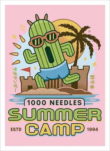 Cactus Summer Camp Vintage - cactilio, Kupo, summer, summer camp, video game, gaming, gamer, final, Kweh, tonberry, tomberi, fantasy - Kunstdruck