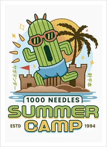 Cactus Summer Camp Vintage - cactilio, Kupo, summer, summer camp, video game, gaming, gamer, final, Kweh, tonberry, tomberi, fantasy - Kunstdruck