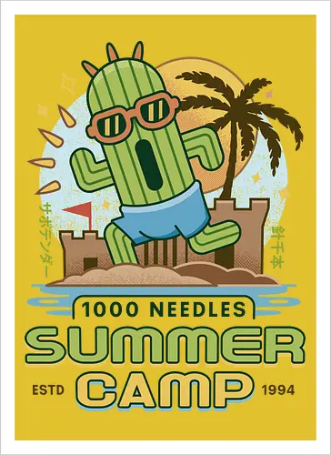Cactus Summer Camp Vintage - cactilio, Kupo, summer, summer camp, video game, gaming, gamer, final, Kweh, tonberry, tomberi, fantasy - Kunstdruck