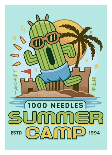 Cactus Summer Camp Vintage - cactilio, Kupo, summer, summer camp, video game, gaming, gamer, final, Kweh, tonberry, tomberi, fantasy - Kunstdruck
