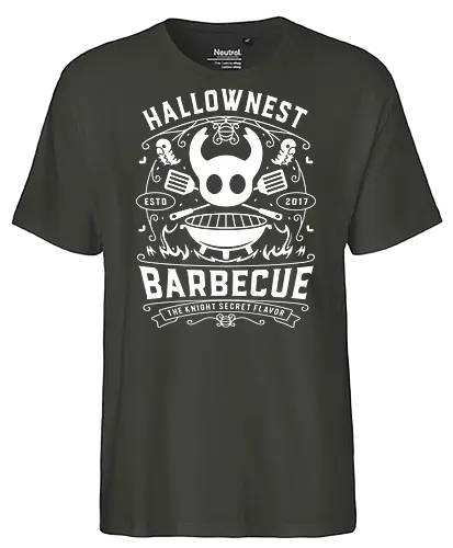 Hallownest Barbecue Emblem - Bug Knight, hallownest, the knight, hollow, knight, hornet, indie game, shade, gamer, gaming, video game, silksong, ramen, pale King, grub - Fairtrade T-Shirt
