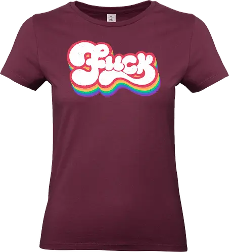 Rainbow Fuck - fuck, rainbow, groovy, retro, vintage, quote, text art, funny, sarcastic, old school, pink, xmorfina - Standard T-Shirt (Frauen)