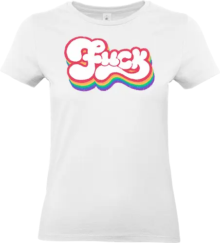 Rainbow Fuck - fuck, rainbow, groovy, retro, vintage, quote, text art, funny, sarcastic, old school, pink, xmorfina - Standard T-Shirt (Frauen)
