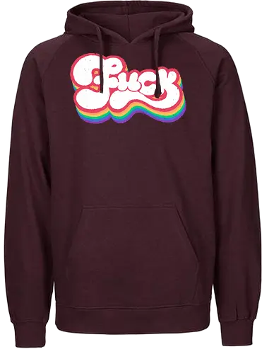 Rainbow Fuck - fuck, rainbow, groovy, retro, vintage, quote, text art, funny, sarcastic, old school, pink, xmorfina - Fairtrade Hoodie