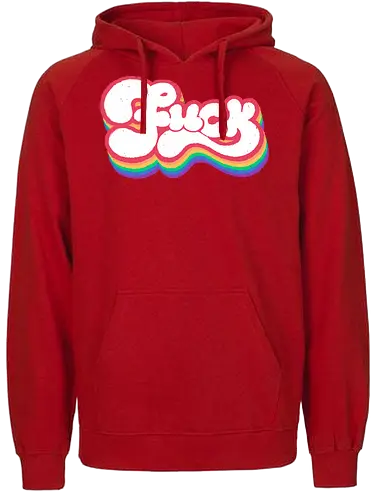 Rainbow Fuck - fuck, rainbow, groovy, retro, vintage, quote, text art, funny, sarcastic, old school, pink, xmorfina - Fairtrade Hoodie