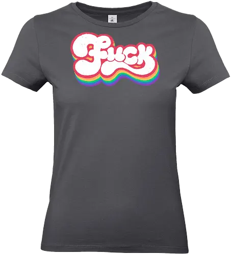 Rainbow Fuck - fuck, rainbow, groovy, retro, vintage, quote, text art, funny, sarcastic, old school, pink, xmorfina - Standard T-Shirt (Frauen)