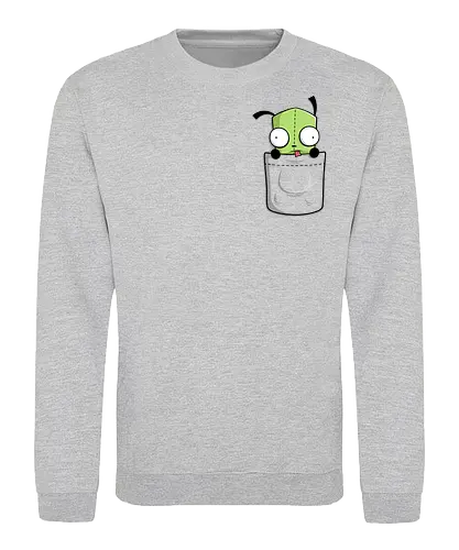 Grüner Roboter Taschenfreund - Cartoon Kunst - grüner Roboter Tasche Art, niedliches Cartoon Pocket Shirt, grüne Kreatur große Augen, Kult Cartoon Design, Pocket Shirt Kreatur, niedliches Roboter Shirt, alternative niedliche Art, 2000er Cartoon Nostalgie, niedliche grüne Kreatur, minimalistische Geek Mode, niedliches Pocket Shirt Design, große Augen Cartoon, alternative Kult Art, niedliches Geek Geschenk, Retro Cartoon Roboter, GIR, Jhonen Vasquez, Nickelodeon, GIR robô, cartoon cult, Invader Zim, geek fashion - Sweatshirt