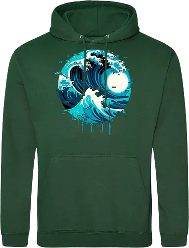 broken wave  - ocean, glitch, videogame, kanagawa, painting, surfing, beach, summer, vintage, classic - Standard Hoodie
