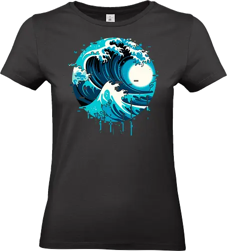 broken wave  - ocean, glitch, videogame, kanagawa, painting, surfing, beach, summer, vintage, classic - Standard T-Shirt (Frauen)