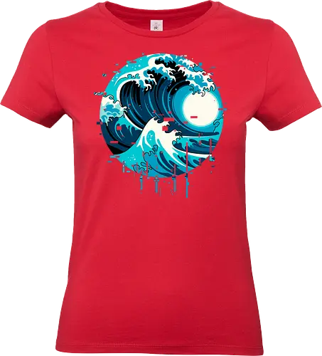 broken wave  - ocean, glitch, videogame, kanagawa, painting, surfing, beach, summer, vintage, classic - Standard T-Shirt (Frauen)