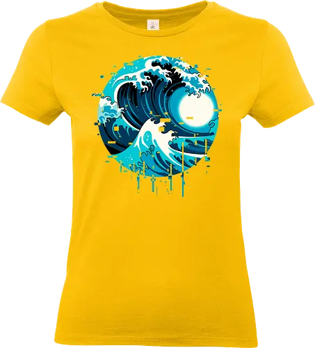 broken wave  - ocean, glitch, videogame, kanagawa, painting, surfing, beach, summer, vintage, classic - Standard T-Shirt (Frauen)