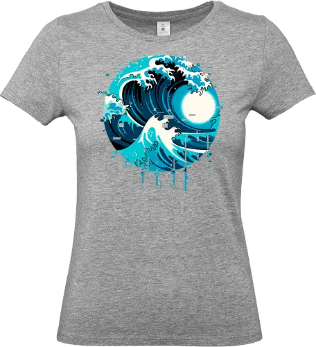 broken wave  - ocean, glitch, videogame, kanagawa, painting, surfing, beach, summer, vintage, classic - Standard T-Shirt (Frauen)