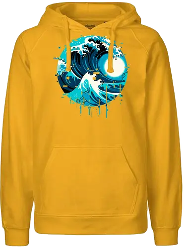 broken wave  - ocean, glitch, videogame, kanagawa, painting, surfing, beach, summer, vintage, classic - Fairtrade Hoodie