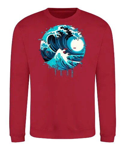 broken wave  - ocean, glitch, videogame, kanagawa, painting, surfing, beach, summer, vintage, classic - Sweatshirt