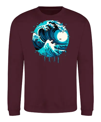broken wave  - ocean, glitch, videogame, kanagawa, painting, surfing, beach, summer, vintage, classic - Sweatshirt