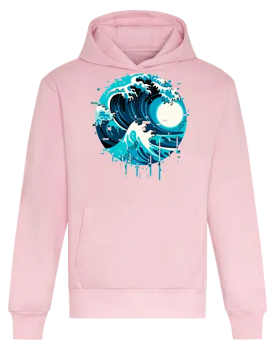 broken wave  - ocean, glitch, videogame, kanagawa, painting, surfing, beach, summer, vintage, classic - Heavyweight Hoodie